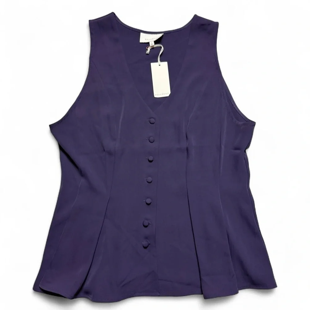 Melloday Purple Sleeveless Button Up Blouse Vest Womens Size Large NWT - Picture 1 of 6